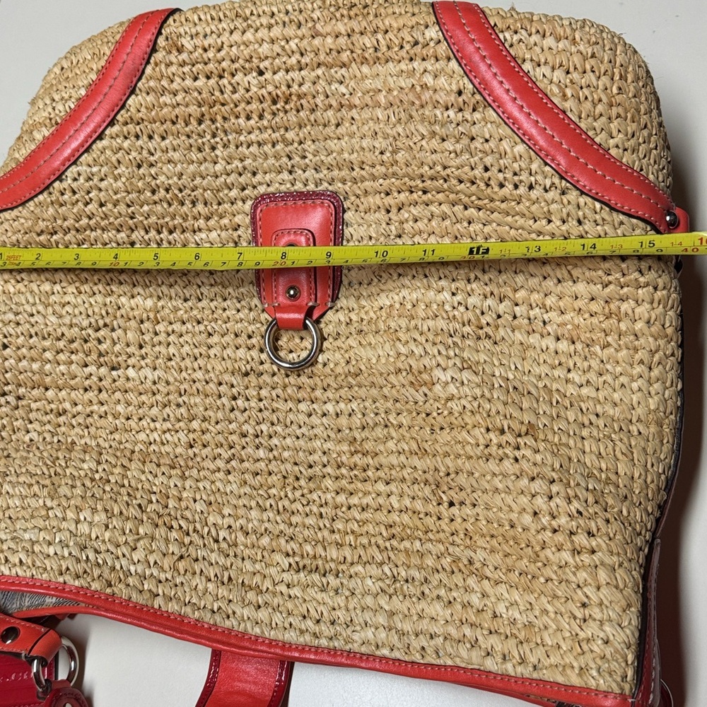 Vintage Coach Large Raffia Hobo Straw/Leather Bag with Coral Trim - Picture 12 of 16
